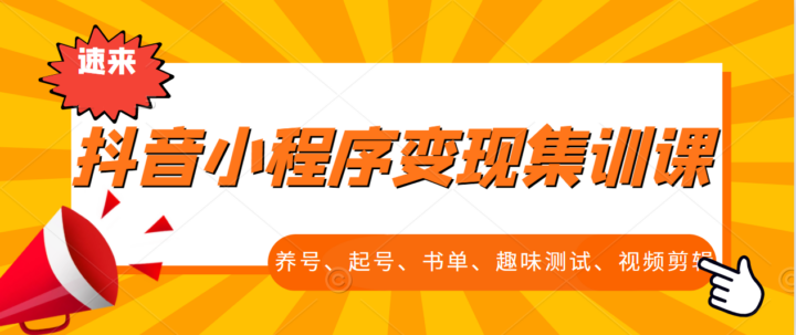 抖音小程序变现集训课，养号、起号、书单、趣味测试、视频剪辑，全套流程-构词网